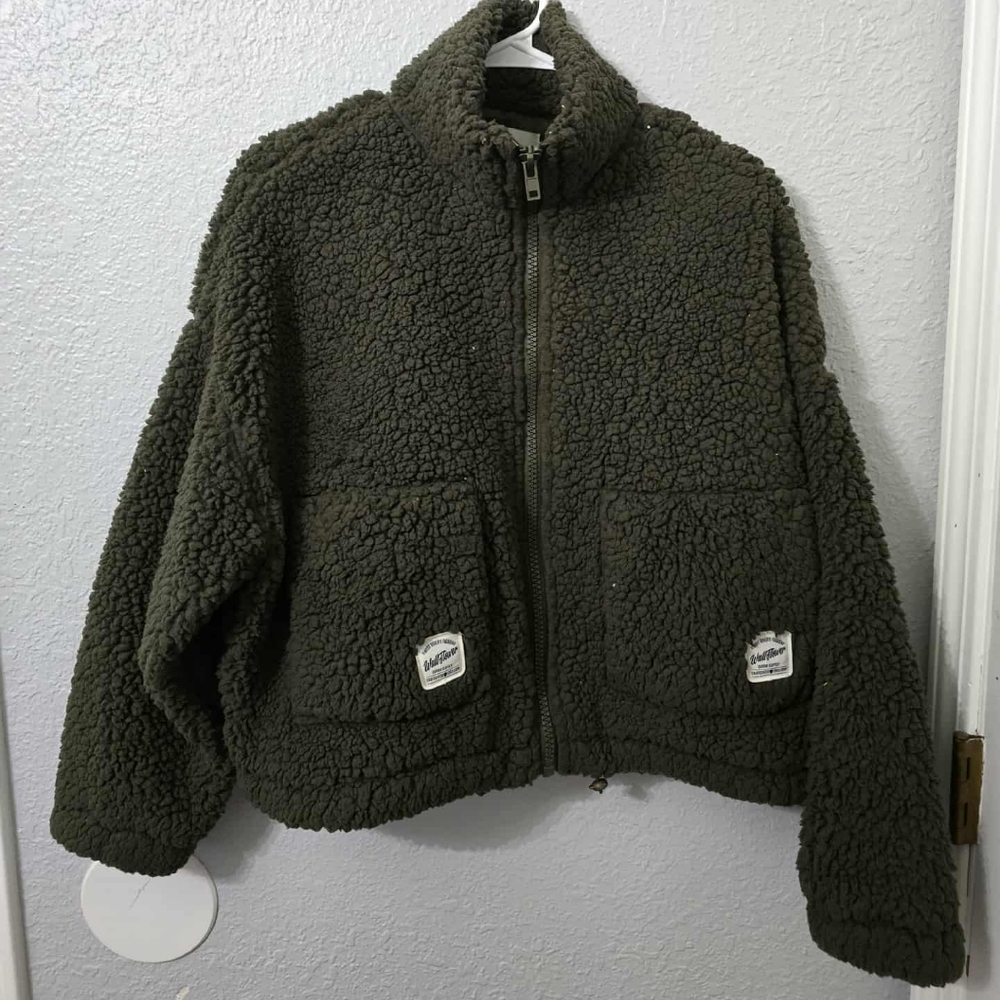 Olive Green Wallflower Sherpa Jacket